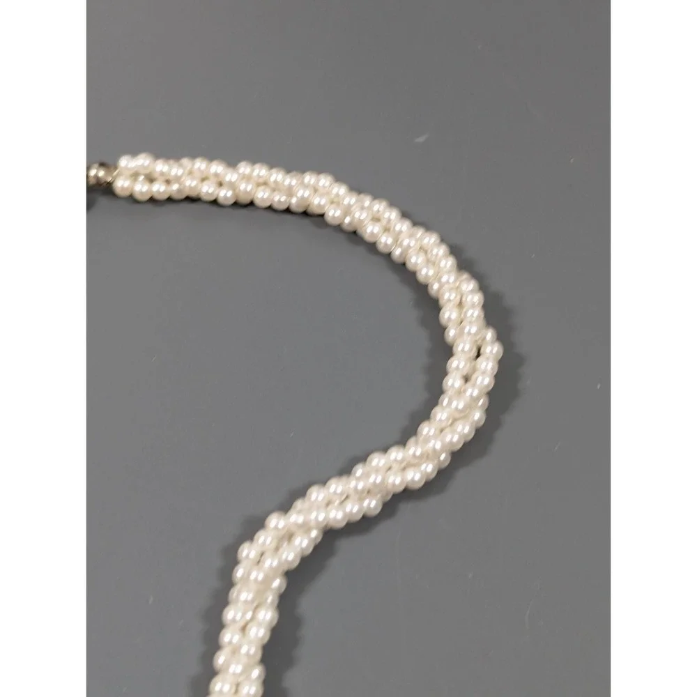 Vintage Faux Pearl Multi Strand Twist Collar‎ Necklace Ivory 18